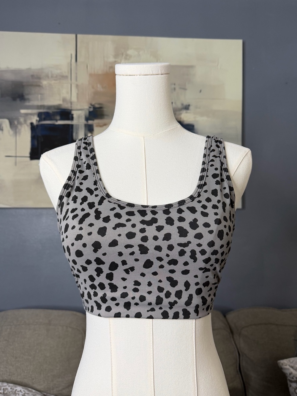 Balance Athletica Gray Black Leopard Print Sports Bra Crop Top Size S